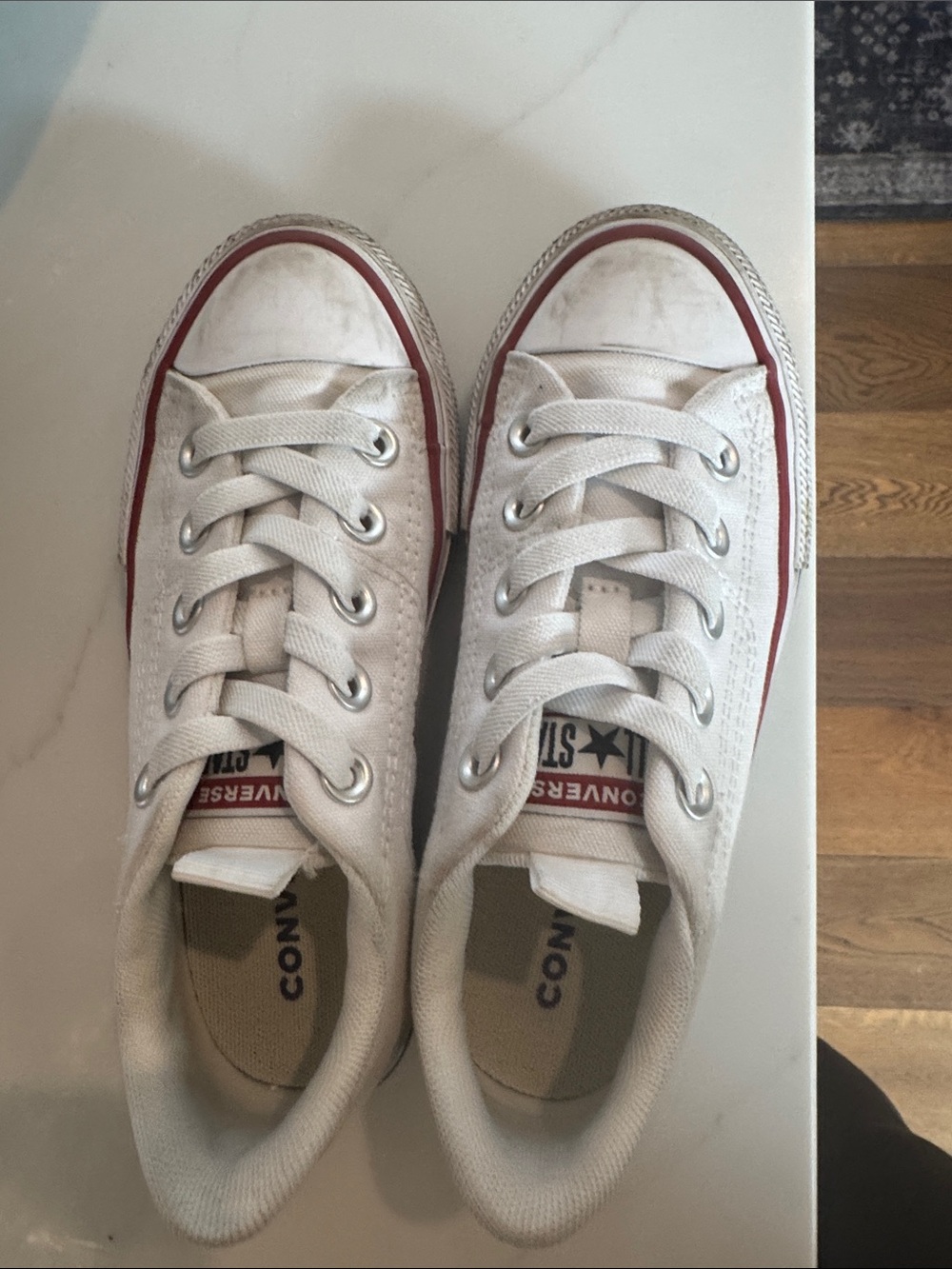 Converse White Low-Top Kids Sneakers with Red Accent